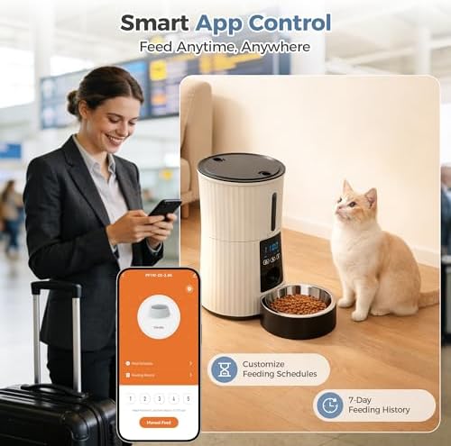 DUMOS 4L Automatic Cat Feeder, Dog Food Dispenser with APP Control, White