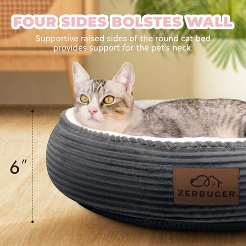 Zerbuger 20in Dark Grey Round Dog Bed Sofa for Dogs Cats, Machine Washable