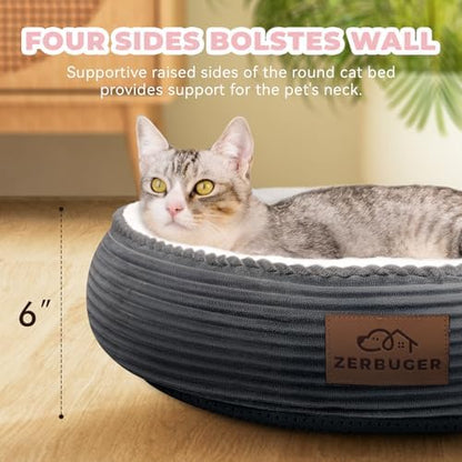 Zerbuger 20in Dark Grey Round Dog Bed Sofa for Dogs Cats, Machine Washable