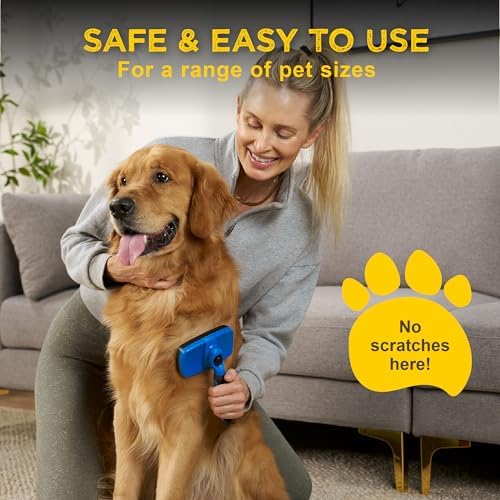 Deshedding Dog Brush for Shedding – Self Clean Cat Brush Deshedding & Grooming Tool for Long Haired and Short Haired Dogs, Slicker Brushes for Dogs, Skin-Friendly, Retractable Bristles, Easy to Clean