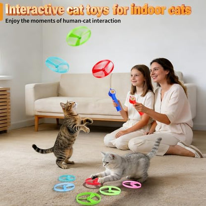 BABORUI Cat Toy Disc Launcher, Rechargeable Interactive Cat Fetch Toy Launcher with 8 Flying Discs, Flying Enrichment Toys for Indoor Bored Kittens & Adult Cats (Red-1)
