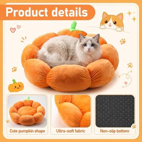 RattanView Cat Bed House Pet Cushion for Indoor Kitten Pet,Pumpkin