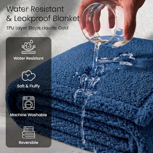 Waterproof Dog Throw Blanket Reversible Pet Fleece Blankets Bed Cover Dark Blue Puppy Blankets Leakproof Sofa Couch Washable Cover Cat Pet Blanket for Warm-Navy Blue,S-40x28in