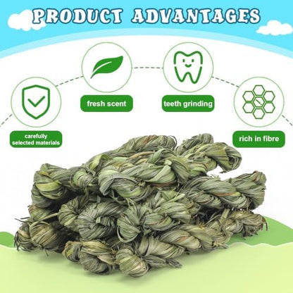 12pcs Timothy Hay Grass-Stick Chew Toys - Natural Dental Chew Snacks for Rabbits, Bunnies & Small Pets: Guinea Pigs, Chinchillas, Hamsters