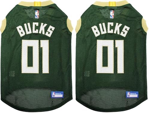 NBA Milwaukee Bucks Dog Jersey, Large - Tank Top Basketball Pet Jersey (Pack of 2)