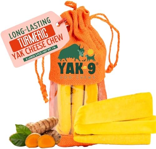 Yak Cheese Dog Chews with Turmeric for Hip & Joint Support | High Protein, Non Rawhide Dog Chews Long Lasting | Non GMO, Gluten Free, Grain Free | Extra Large Size, 3 PC