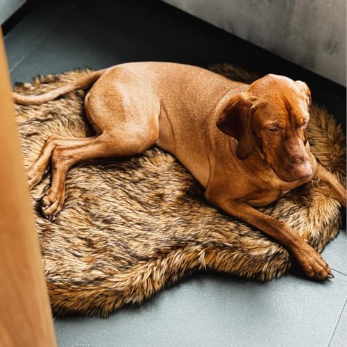 IHAPPYDOG Faux Fur Orthopedic Dog Bed, Memory Foam, Brown 60"x35"