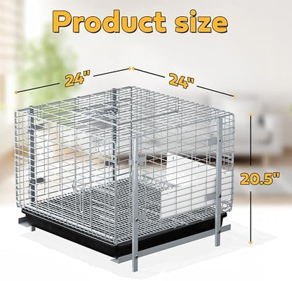 HOMESTEAD Rabbit Cage with Pull-Out Tray – 24 Inch Bunny Cage, Metal Rabbit Breeding Cage, Dual Access Doors, Waterproof Bottom & Urine Guard
