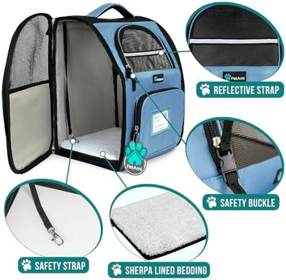 PetAmi Dog Backpack Carrier Airline Approved Cat Pet Puppy Bag, Light Blue