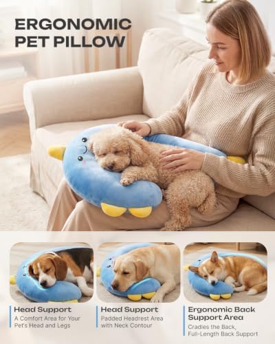 Dog Calming Pillow, Soft Pet Pillows for Small Dogs and Cats, Washable Fluffy Cozy Sleep Dog Neck Pillow, Dog Bed Pillow for Senior Pup Puppy Kitten(M Blue)