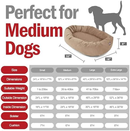 Majestic Pet 32 Inch Suede Calming Dog Bed Washable – Cozy Soft Round Dog Bed with Spine Support for Dogs to Rest their Head - Fluffy Donut Dog Bed 32x23x7 (Inch) - Round Pet Bed Medium – Stone (2025)