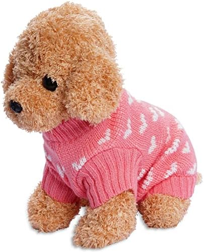 Dxhycc Dog Knitted Sweater Heart Puppy Sweater Warm Soft Pet Holiday Clothes for Small Cats and Dogs (Pink, S)