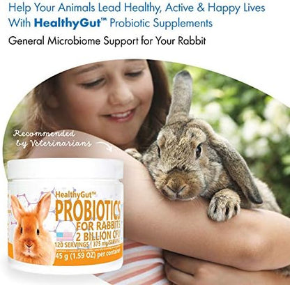 HealthyGut Probiotics for Rabbits Dietary Supplement, All-Natural Digestive System Formula (120 Servings)