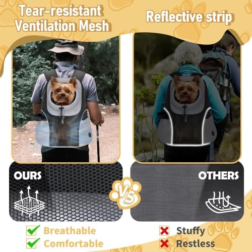 WOYYHO Pet Dog Carrier Backpack, Ventilated Mesh Small Dog Front Backpack