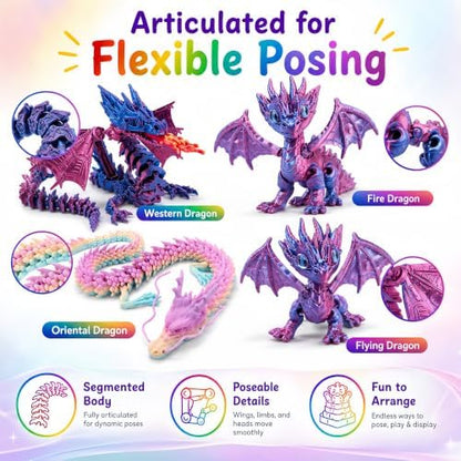 9PCS 3D Printed Animals Dragon Snake Spider Mammoth Dog Set Kids Toys Gifts