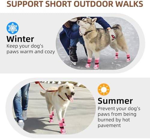 PUPTECK Anti-Slip Dog Socks with Double Sides Grips for Small Medium Large Dogs Hardwood Floors Prevents Licking, Dog Shoes for Hot Pavement Traction Control for Senior Dogs, Fuschia, M
