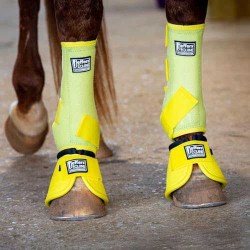 Jeffers Expression Protective Horse Boots, 1 Pair, Small- Safe Neoprene Leg Guards, Durable Strap Closures, Front & Hind Support, Equestrian Accessories for Travel & Riding - Yellow