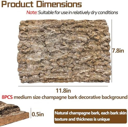 Cork Terrarium Background 11.8x7.9in 8PCS Natural Reptile Cork Bark Flats Terrarium Board Bearded Dragon Climbing Wall Mat Tank Accessories Decor for Lizard Chamelon Snake Turtle Spider Crested Gecko