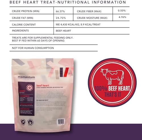 Momentum Carnivore Nutrition Freeze-Dried Beef Heart Dog Treats & Cat Treats – Single-Ingredient, High-Protein, Grain-Free – Made in USA – 3 oz Bag (Pack of 2)