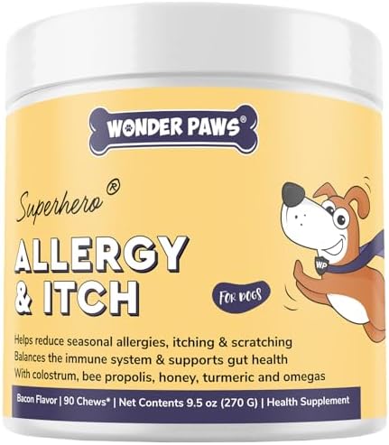 Premium Dog Allergy & Itch Relief Chews – Dog Allergy Relief Chews for Itch Relief, Skin & Coat, Anti-Itch, Scratching, Immune Support & Seasonal Allergies – Itchy Skin Relief Supplement - 90 Chews