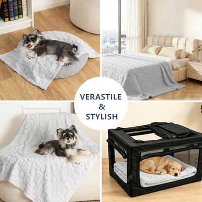 gogobunny Large Pet Blanket for Dogs Cats, Ultra Soft 300GSM Coral Fleece Washable Furniture Protector for Couch Bed Car Seat, Calming Crate Mat Blanket for Large Breeds, Light Grey, 60x80IN