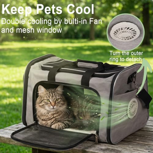 IVY&LANE Cat Carrier with Cooling Fan,Travel Pet Carrier for Car Airline