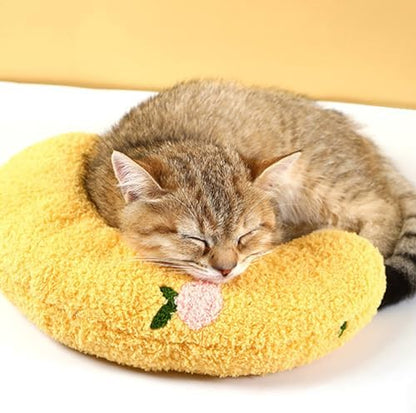 Little Pillow for Cats Puppies Ultra Soft Fluffy Pet Calming Toy Half Donut Cuddler for Joint Relief Sleeping Improve Machine Washable Blanket Set-Yellow