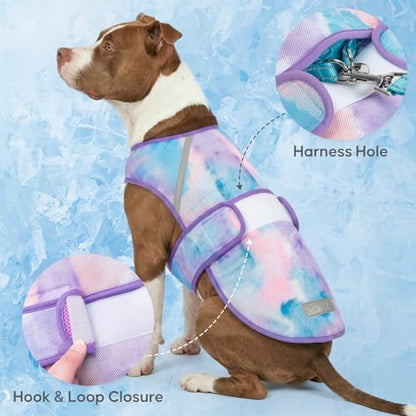 KYEESE Dog Cooling Vest, Lightweight Dog Cooler Jacket, 3D Breathable Mesh Pet Cooling Shirts for Summer with Reflective Stripe, Sun Protection Pet T Shirt for Beach, Hiking, Walking, Purple, 2XL