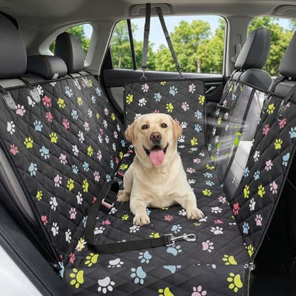 Dog Car Seat Cover, 600D Heavy Dute Car Seat Cover for Dogs Pets, 100% Waterproof Anti-Scratch Nonslip Dog Hammock for Cars, Seat Covers Protector with SeatBelt for Sedan SUV Truck Standard Paw