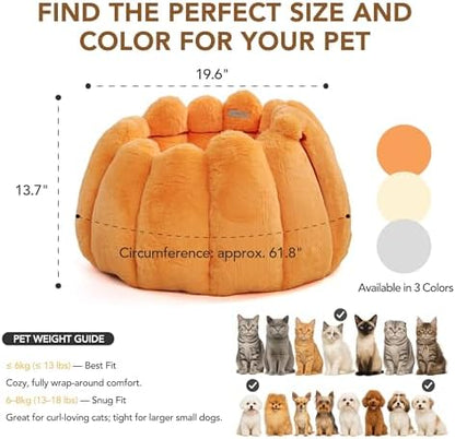 PETNOVO Pumpkin Cat Bed, Plush Donut Cuddler with High Bolster, Non-Slip