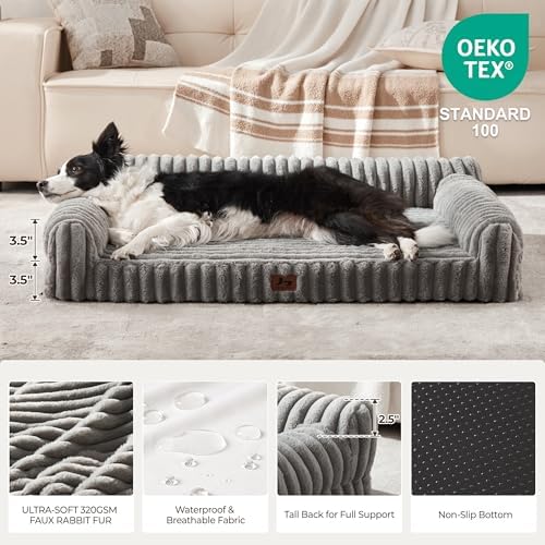Orthopedic Dog Bed Large 35x25x9.5” Washable Cover Grey