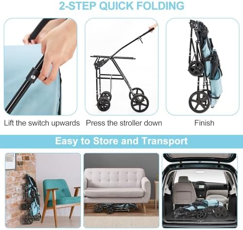 Double Pet Stroller for 2 Cats or 2 Dogs with Detachable Carriers