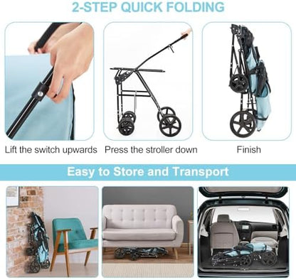 Double Pet Stroller for 2 Cats or 2 Dogs with Detachable Carriers