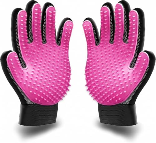 BYETOO Pet Dog Cat Grooming Glove with 261Tips,Gentle Deshedding Brush Glove,Efficient Pet Hair Remover Mitt,Massage Tool with Enhanced Five Finger Design,for Dog,Cat,Rabbit,Horse with Long/Short Fur