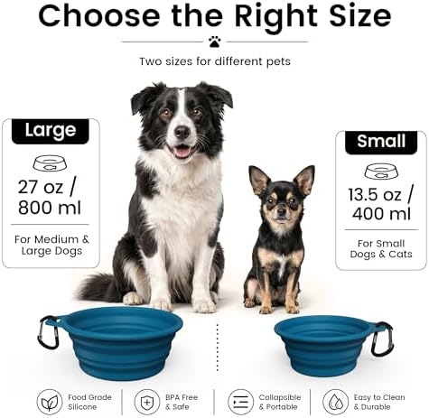 OHMO Large Collapsible Dog Bowls for Travel, 27oz, 2pcs, Dark&Light Blue