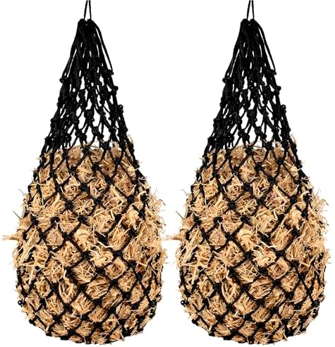 2PCS Slow Feeder Hay Nets Feed Bag for Horses, Extra Thick 40" Slow Feed Hay Net with 2" Holes Hanging Bags for Goat and Livestock Supplies (Black