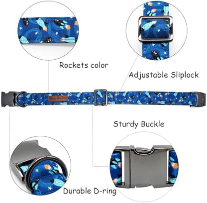 Dog Collar, Summer Rocket Durable Metal Boy Dog Collars Adjustable Pet Collar for Small Medium Large Dogs