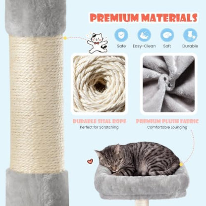 SHA CERLIN 83 in Cat Tree Tower for Indoor Adult Felines 20lbs+/Multi-Level Heavy Duty Cat Tower for Big Maine Coon/Giant Perches/Wide Baseboard/Sisal Scratching Posts/Cozy Condos/Light Grey