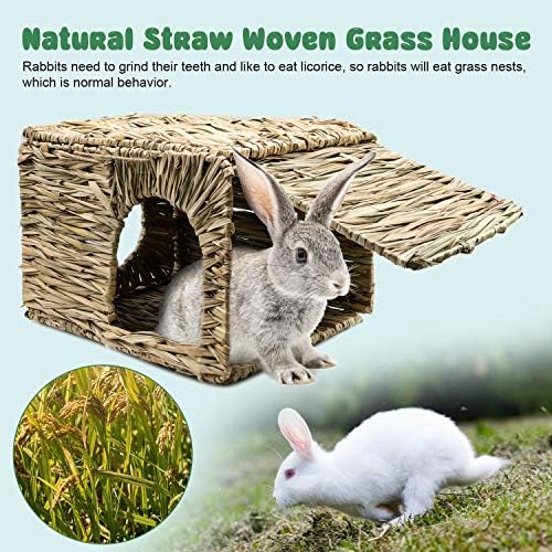 BWOGUE Extra Large Grass House for Rabbits, Crafted Natural Grass Hideaway