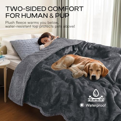 Luciphia Waterproof Pet Blanket, Liquid Pee Proof Dog Blanket for Sofa Bed Couch, Reversible Sherpa Fleece Furniture Protector Cover for Small Medium Large Dogs Cats, Dark Gray Medium（57" x 40"）