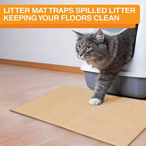 Neater Pets Jute Cat Litter Trapping Mat - Catches Spilled Litter Mess from Kitty Litter Box to Protect Floors, Soft on Cats Paws, Anti-Skid Backing, Easy to Clean, Beige, 24" x 36"