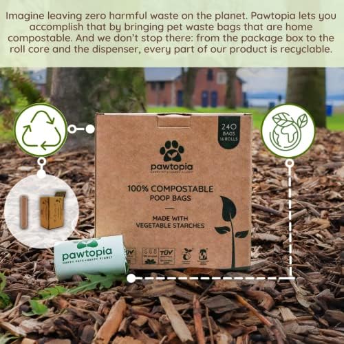 Pawtria Home Compostable Dog Poop Bags (240) with Paper Poop Bag Dispenser