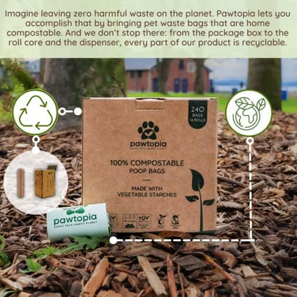 Pawtria Home Compostable Dog Poop Bags (240) with Paper Poop Bag Dispenser