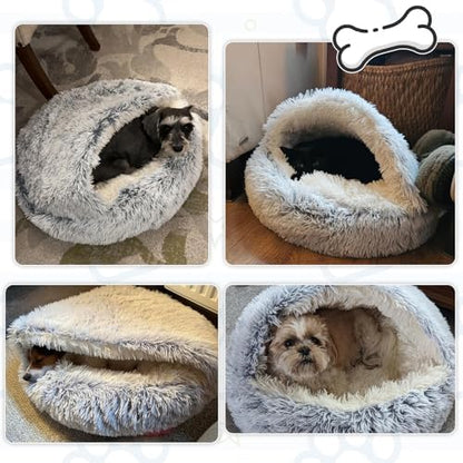 SUOXU Small Dog Bed, Nest Warm Super Soft Plush Faux Fur Washable Dog Bed with Non-Slip Bottom for Medium Small Dogs Snooze Sleeping Indoor (Gray-65cm/25in)