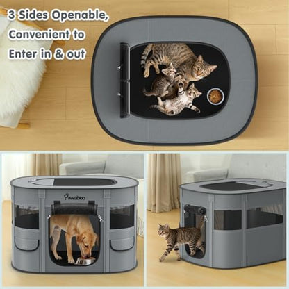 Pawaboo Portable Dog Playpen, 600D Oxford Pet Tent, Charcoal Gray