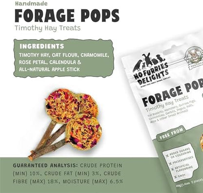 Treats, 100% All Natural Forage Pops for Rabbit Hamster Guinea Pig Chinchilla Pet Rat Mice Gerbil Bird, Healthy Enrichment Bonding Rewarding Training (Forage Pops 5pcs) (Pack of 3)