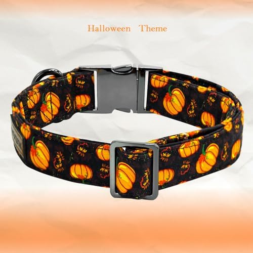 Elegant little tail Fall Dog Collar, Halloween Pet Collars with Bow Cute Pumpkin Print Puppy Collar Female or Male Cotton Adjustable Collars for Small Medium Large Dogs