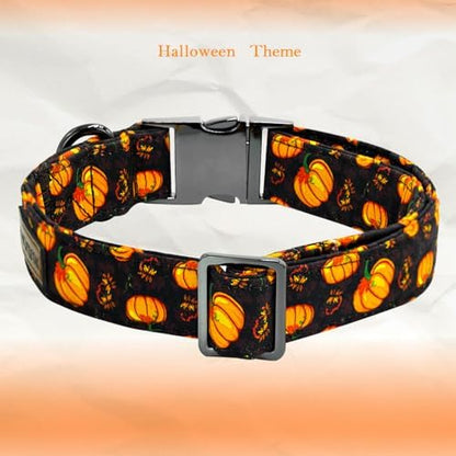 Elegant little tail Fall Dog Collar, Halloween Pet Collars with Bow Cute Pumpkin Print Puppy Collar Female or Male Cotton Adjustable Collars for Small Medium Large Dogs