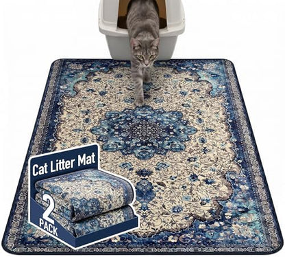 Hompet Cat Litter Mat 2 Pack, 48x72 Large Machine Washable Trapping Mats for Cats, Super Absorbent & Urine-Proof Cat Litter Box Mat for Floor, Waterproof & Non Slip Kitty Litter Rug