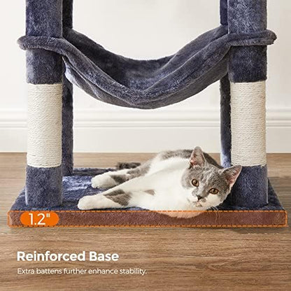 Feandrea Cat Tree, 54.2-Inch Cat Tower, Multi-Level Condo, Smoky Gray